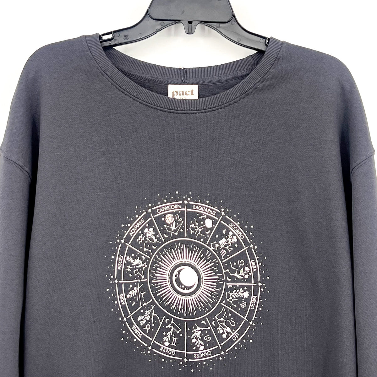 PACT Women's Star Signs Graphic Slouchy Sweatshirt Small Charcoal Grey NWT