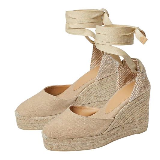 CASTANER Womens Carina 80 Wedge Sandal US 7.5 EU 38 Tan Leather Lining NIB