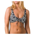 PRANA Women's Ruby Beach Bikini Top Medium Black Flora Fauna Lace Up Swim NWT