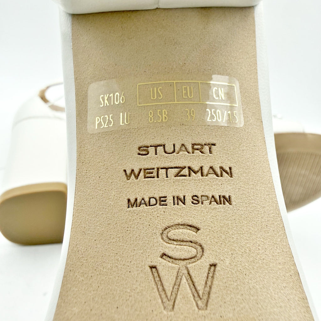 Stuart Weitzman Women Nudist Poppy 75 Block Heel Sandal US 8.5 White Leather NIB