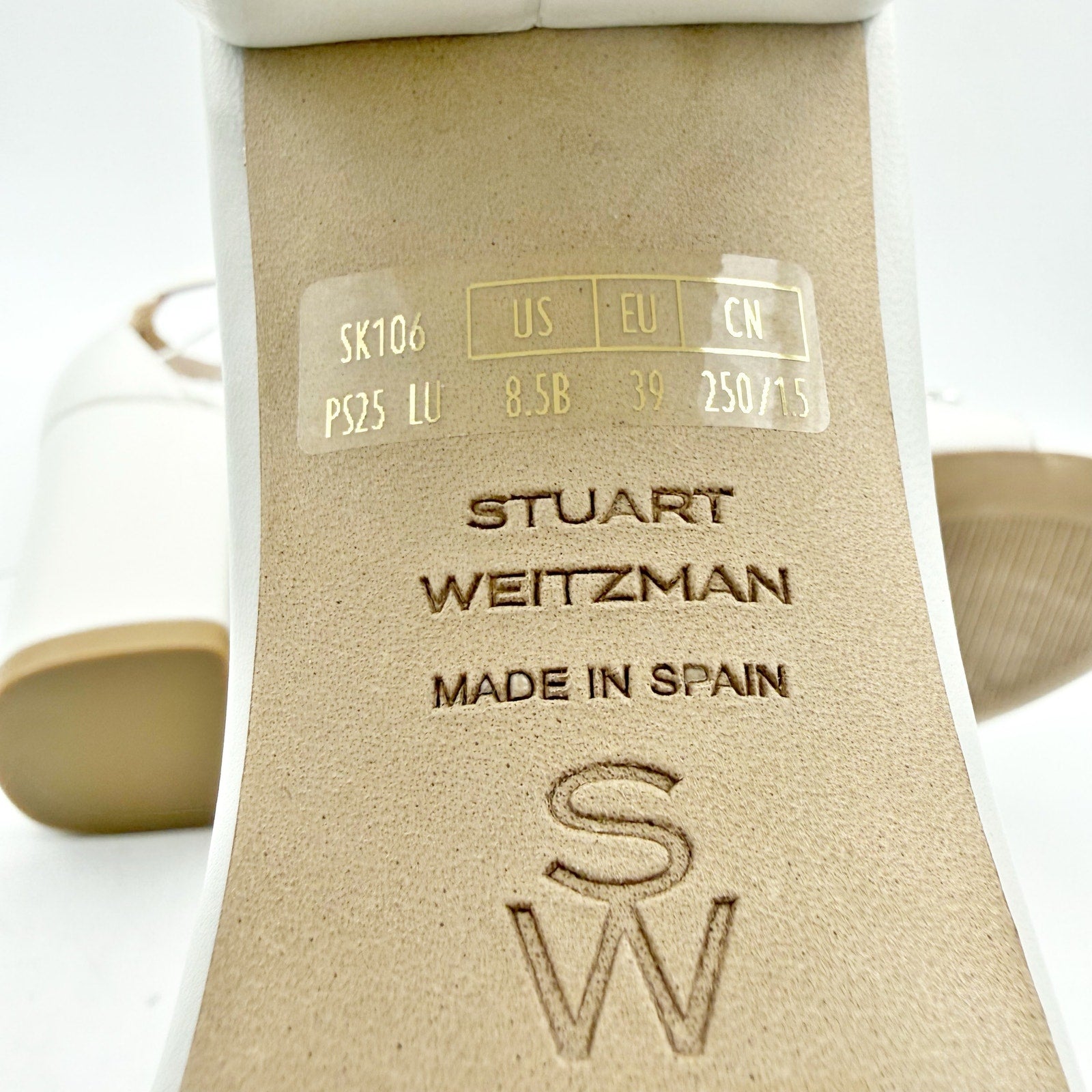 Stuart Weitzman Women Nudist Poppy 75 Block Heel Sandal US 8.5 White Leather NIB