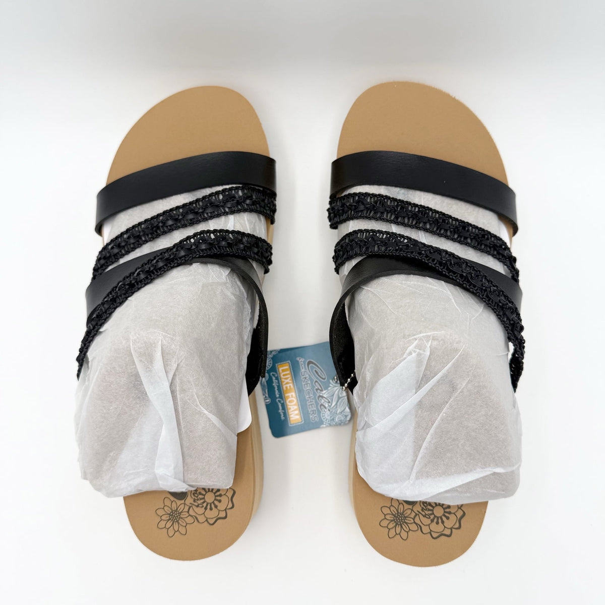 Skechers Womens Summers Wedge Sandals Size 7.5 EU 37.5 Black Slip On NIB