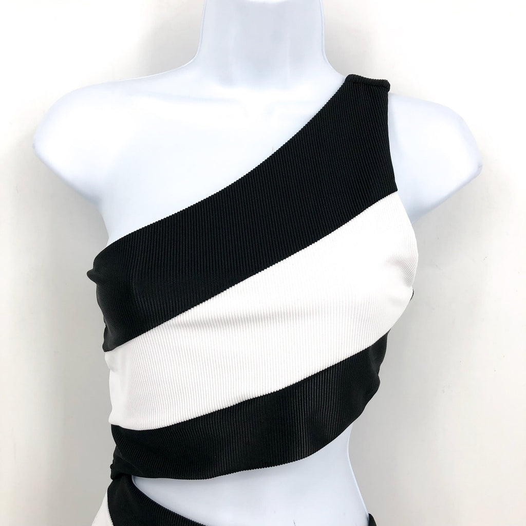 BEACH RIOT Women's Joyce One Shoulder One Piece Swimsuit Large Black White NWT