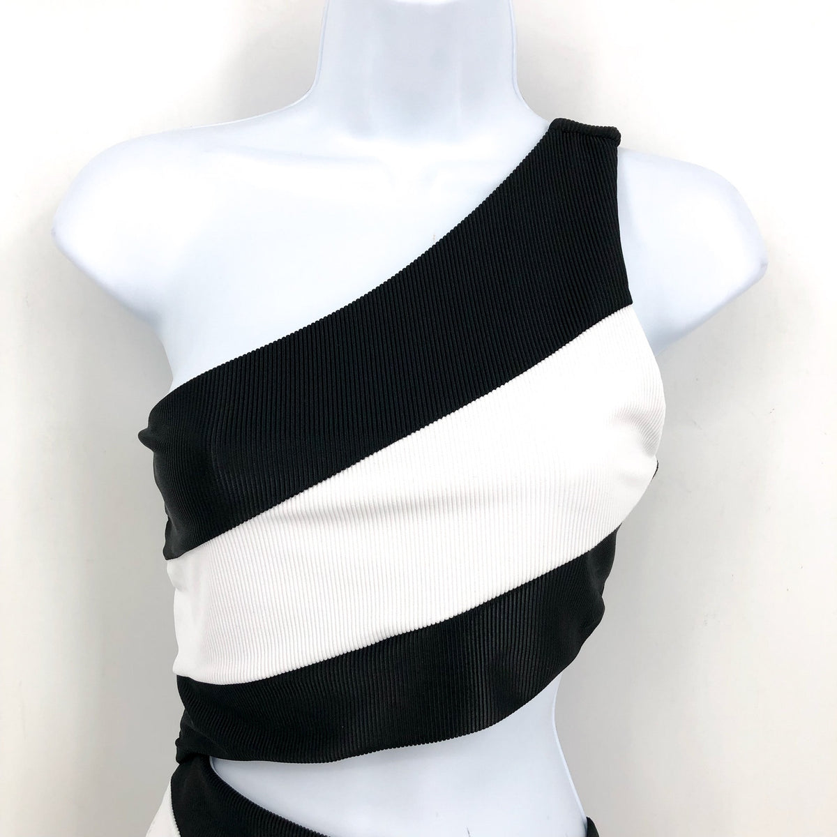 BEACH RIOT Women's Joyce One Shoulder One Piece Swimsuit Large Black White NWT