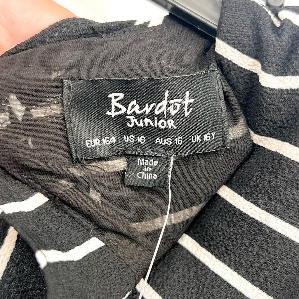 BARDOT Girl's Lola Open Back Dress Size 18 Black White Stripe NWT
