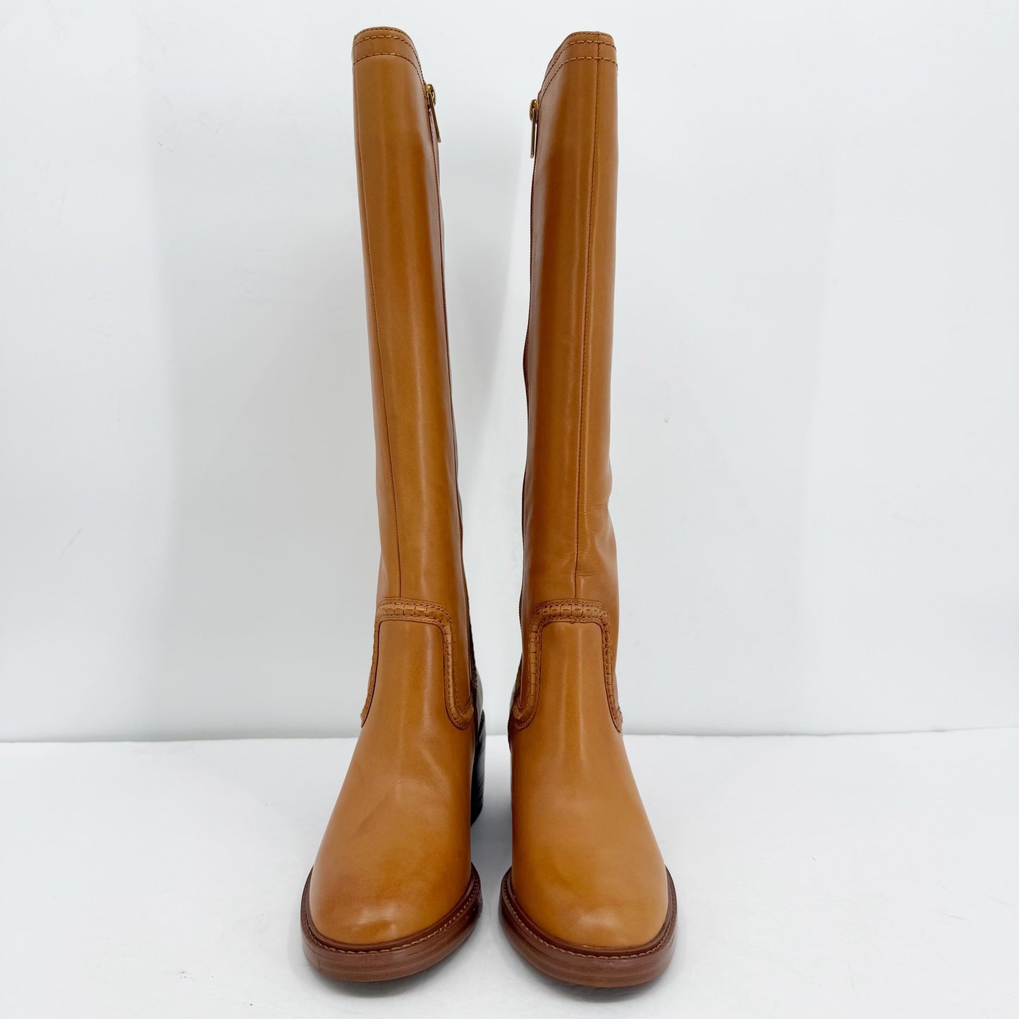 Vince Camuto Womens Vuliann Tall Heeled Boots US 5 M Brown Burnished Leather NIB