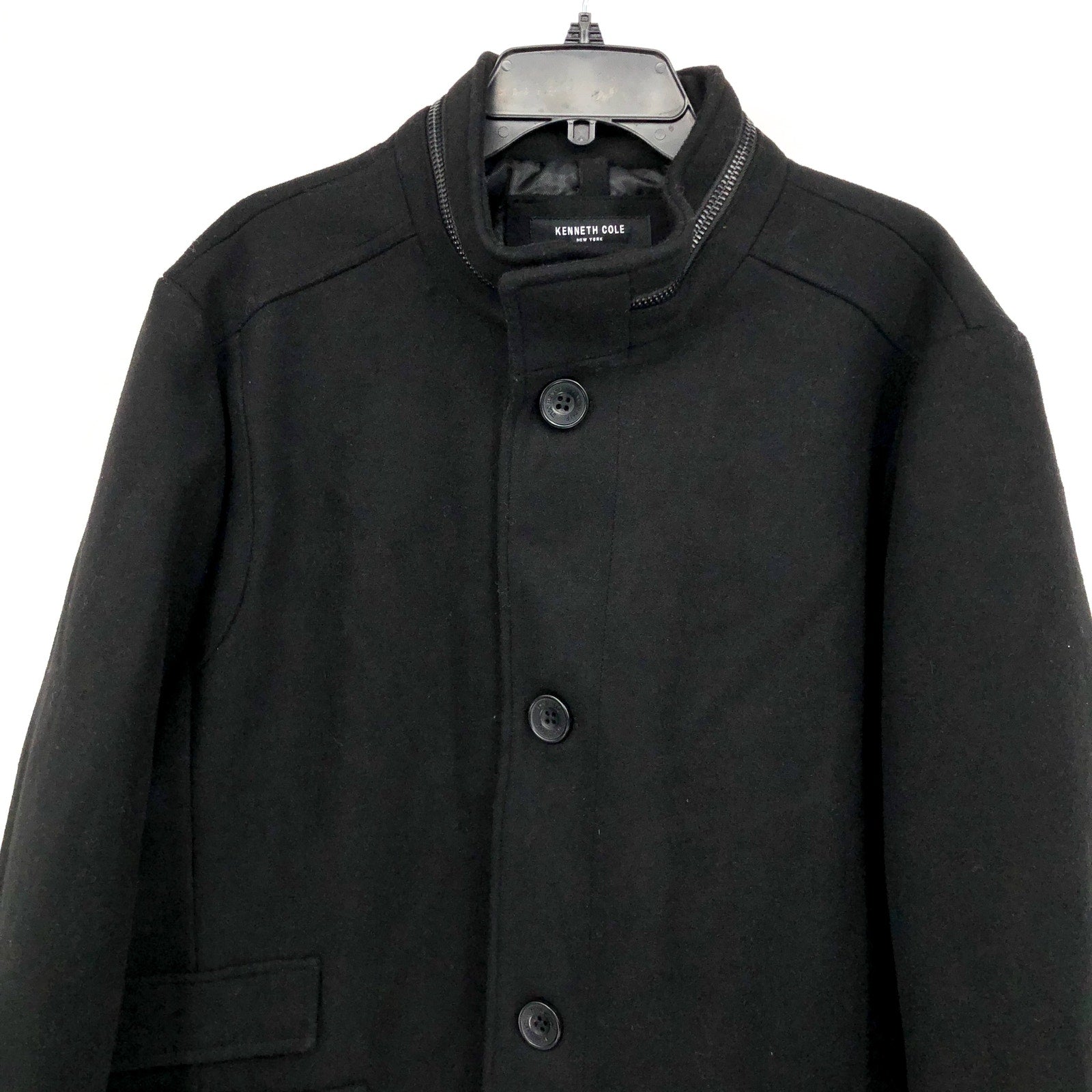 KENNETH COLE Mens Walker Jacket XXL Black Wool Blend Collared Car Coat NWOT