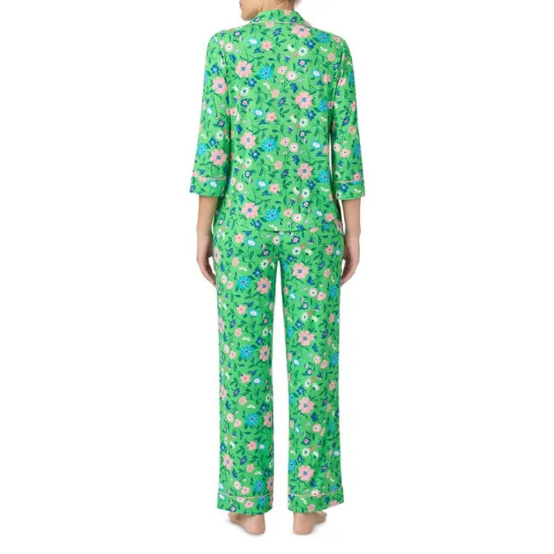 Kate Spade Womens Long Pajama Set Medium Green Floral Garden NWT