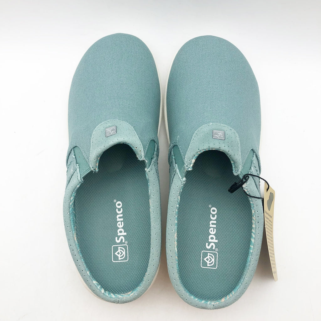 Spenco Womens SIESTA NUEVO Casual Slides Size 7.5 Mineral Blue Canvas Clogs NIB