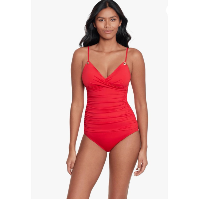 LAUREN RALPH LAUREN Toggle Underwire Tankini Size 10 Red Beach Club Solids NWT
