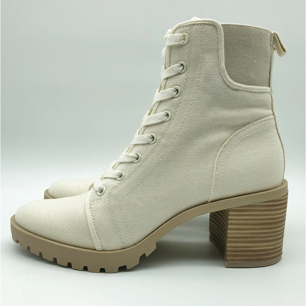 Dolce Vita Womens Combat Boots Size 6 Stacked Heel Off White Canvas NWOB