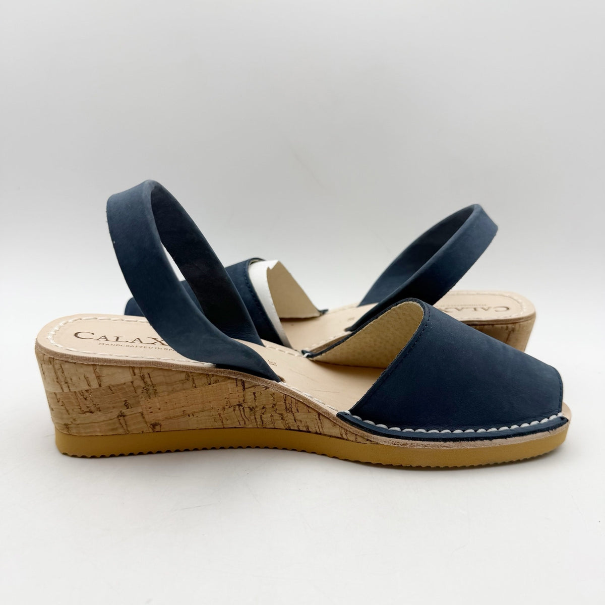 CalaXini Womens Cork Wedge Sandals EU 38 US 7.5-8 Navy Blue Suede NWOB