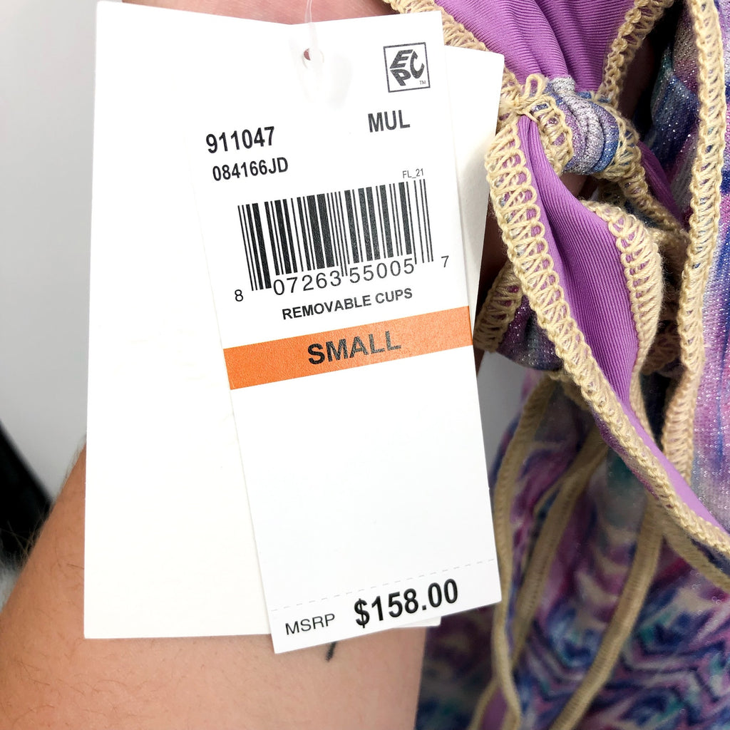 BECCA Women's Standard Tulum One Piece Swimsuit Small Purple Abstract Print NWT