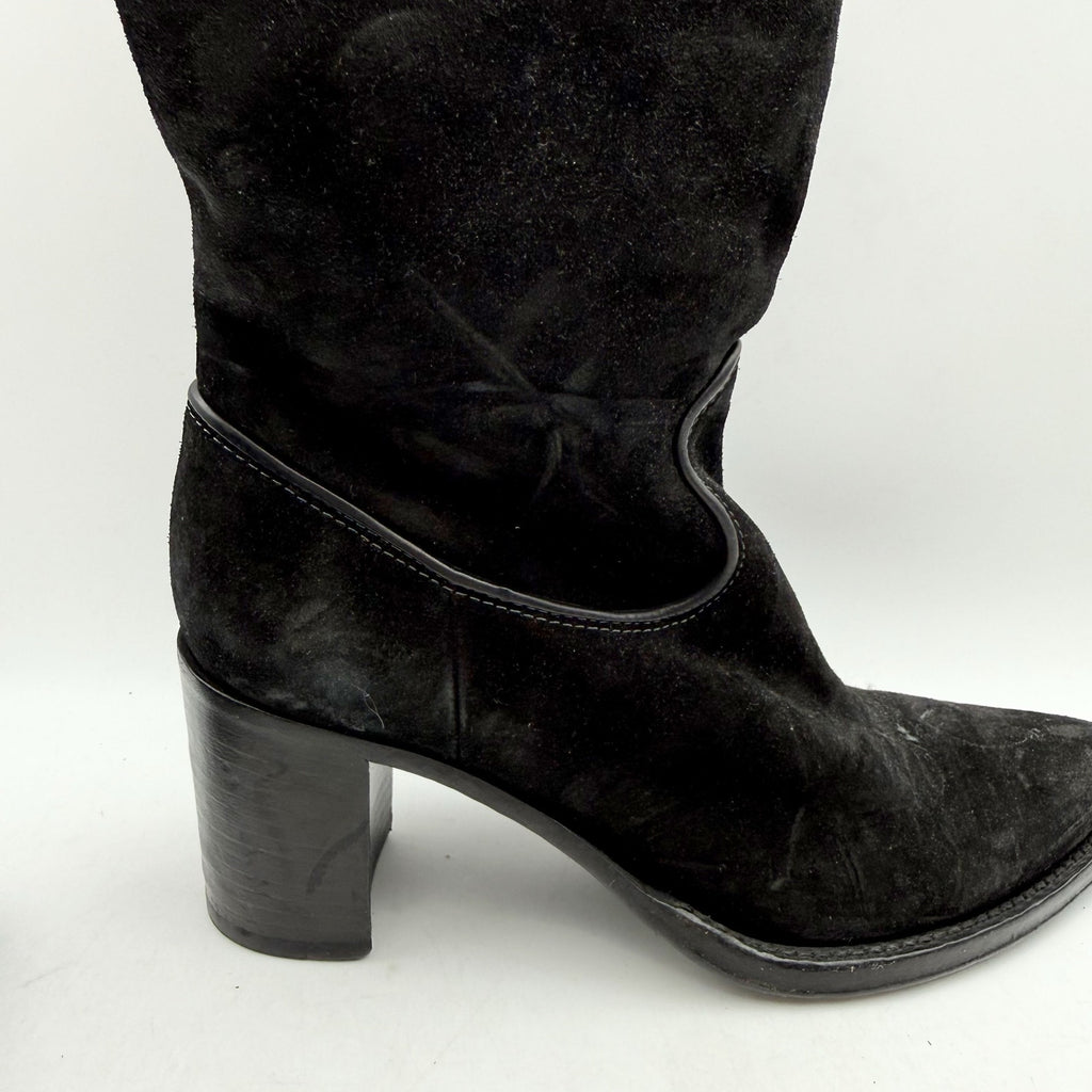 RE/DONE Womens 90s Western Knee High Boots EU 37 US 7 Black Suede EUC