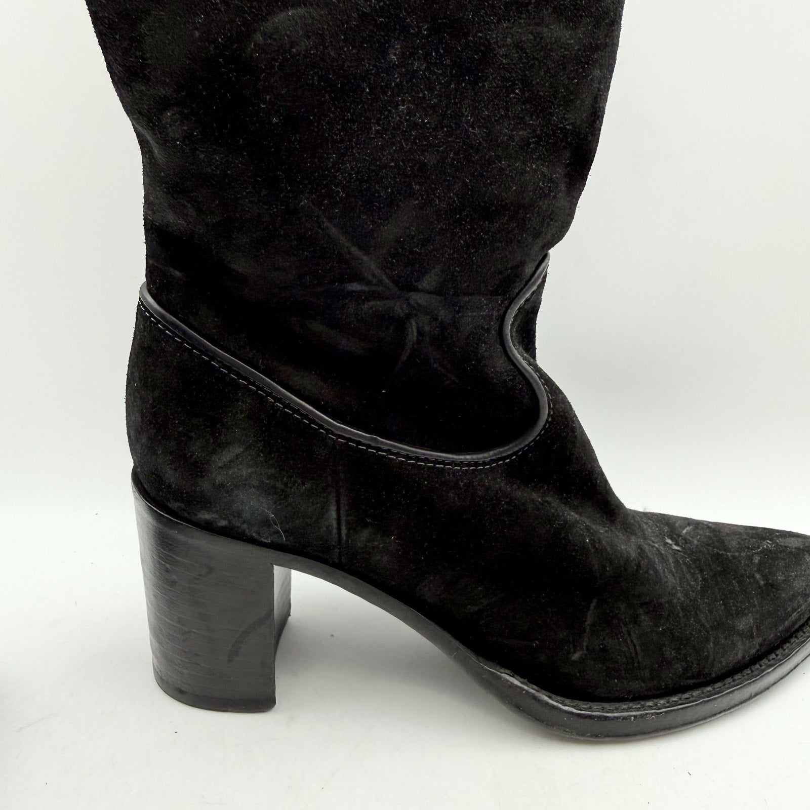 RE/DONE Womens 90s Western Knee High Boots EU 37 US 7 Black Suede EUC