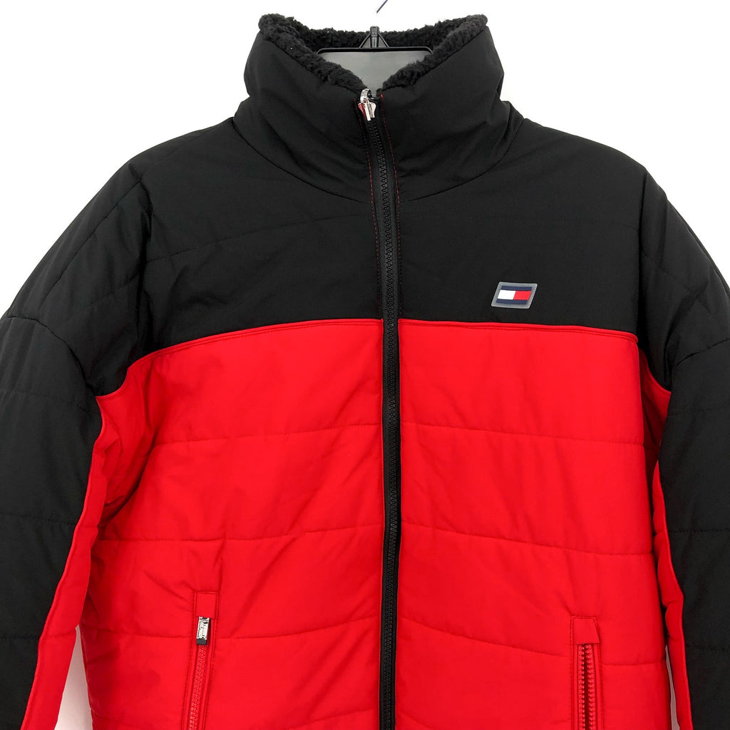TOMMY HILFIGER SPORT Womens Reversible Track Jacket Small Red Black Sherpa NWT