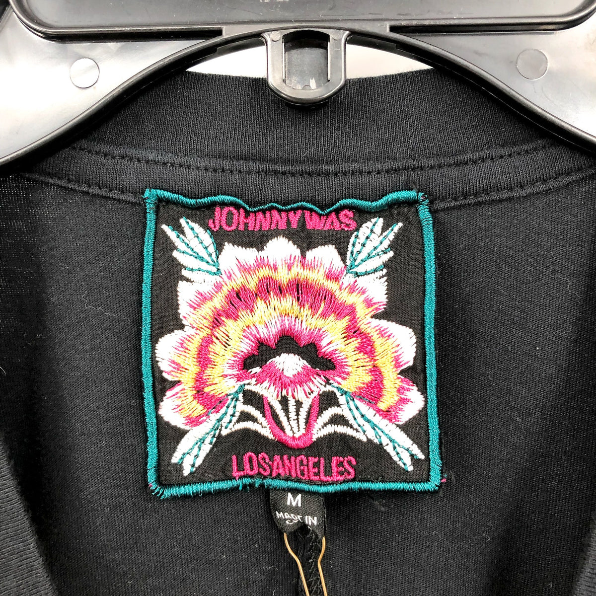 JOHNNY WAS Women's Miaora Printed Tee Top Medium Black Long Sleeve Dolman NWT