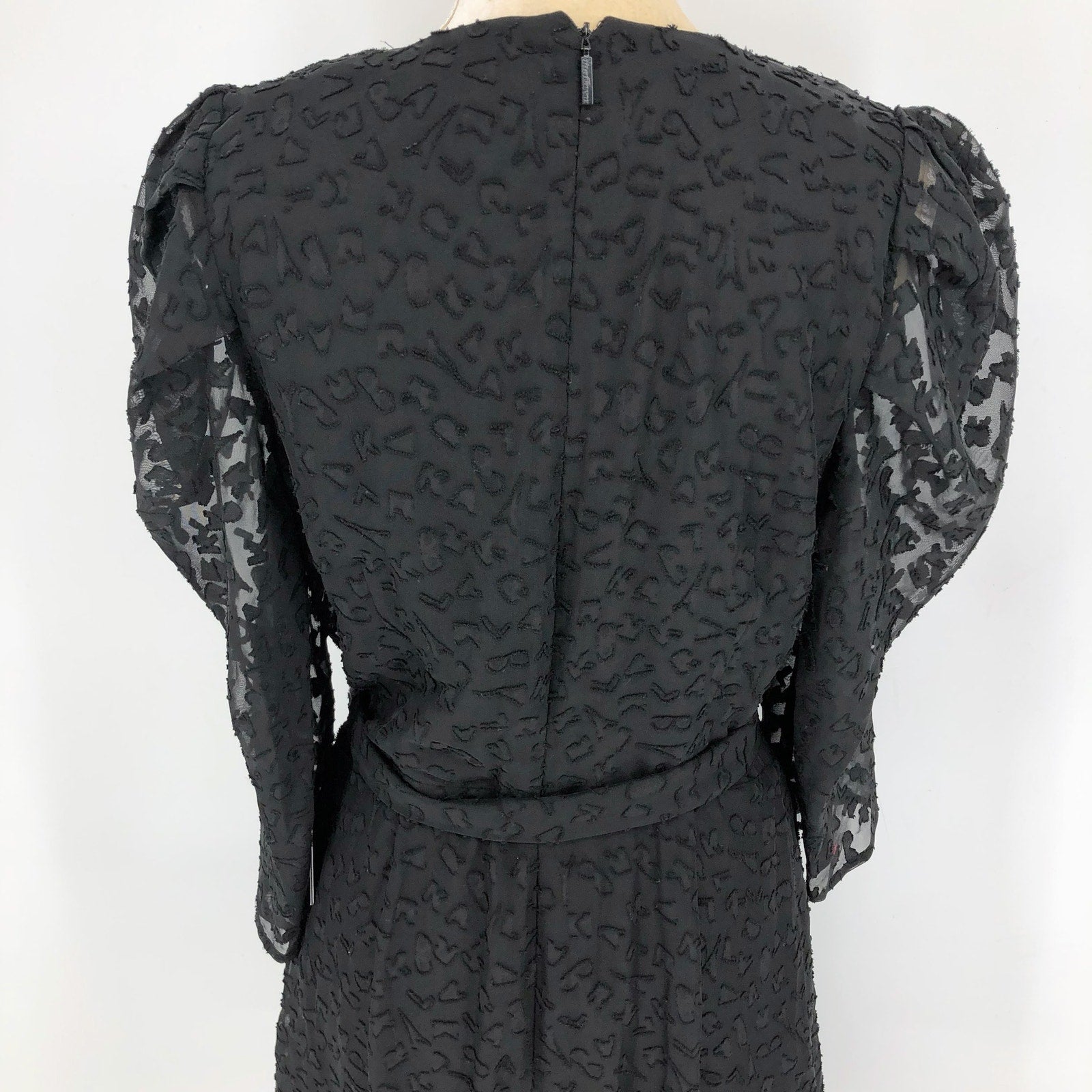 KARL LAGERFELD Womens Burnout Logo Print Dress Size 6 Black V-Neck Tie Waist NWT