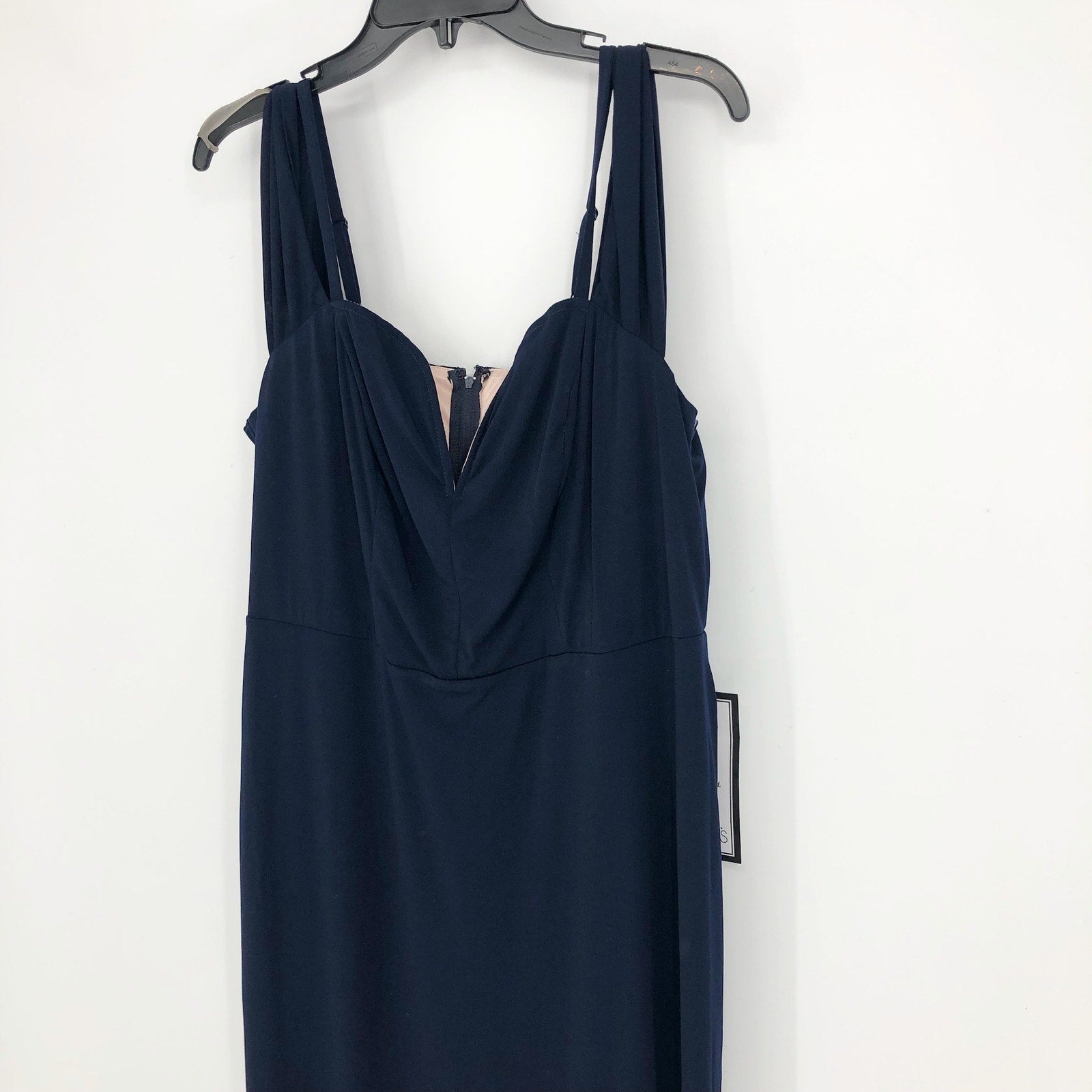 CITY STUDIO Trendy Off-The-Shoulder Gown 20W Navy Blue Rose Pink Dress Slit NWT