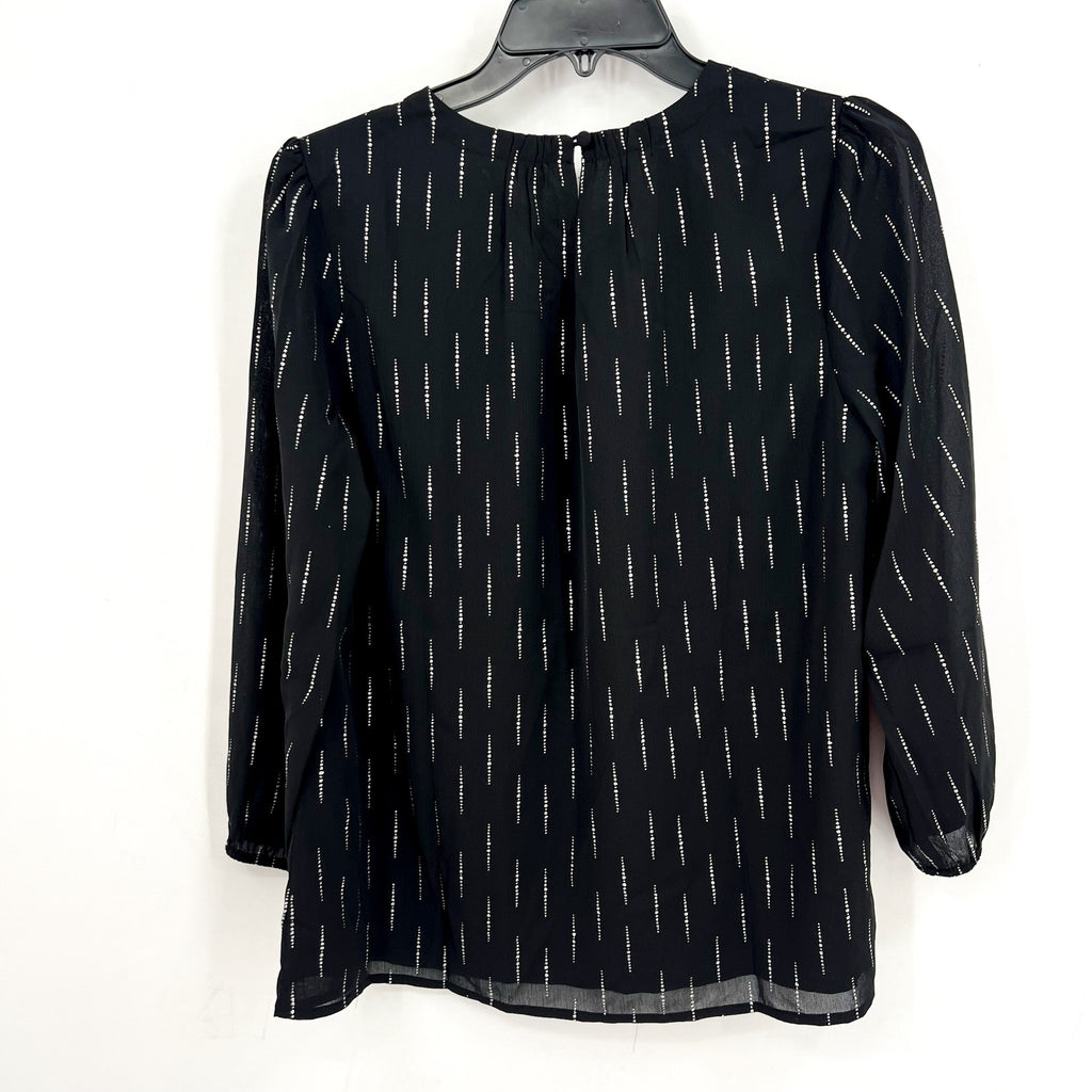 FUN2FUN Womens Metallic Striped Long Sleeve Blouse Medium Black Silver NWT