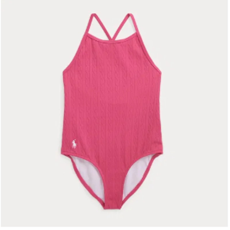 POLO RALPH LAUREN Girl's Jacquard One-Piece Swimsuit Size 7 Pink Stretch NWT