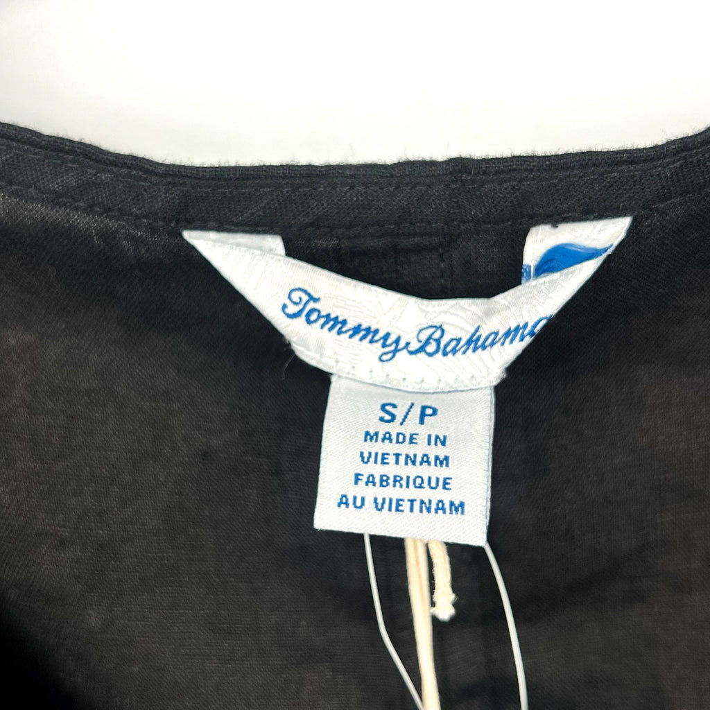 TOMMY BAHAMA Coastalina Linen Top Small Black Short Sleeve V-Neck Flutter NWT