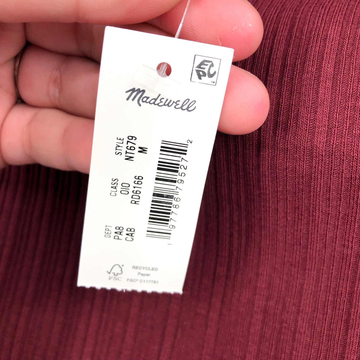 MADEWELL Womens Ribbed Mockneck Tank Top Medium Red Cabernet NT679 NWT