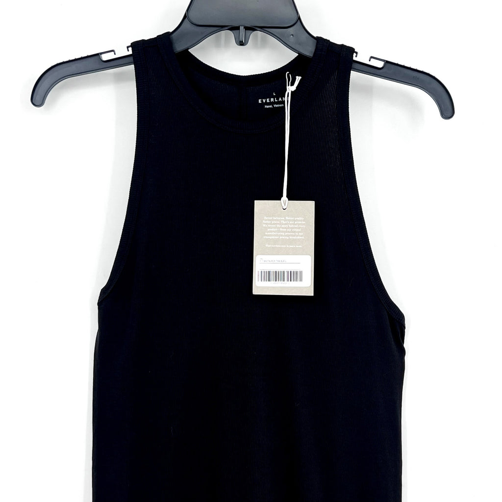 EVERLANE Women's The Luxe Rib Racerback Tank Large Black Supima Cotton NWT