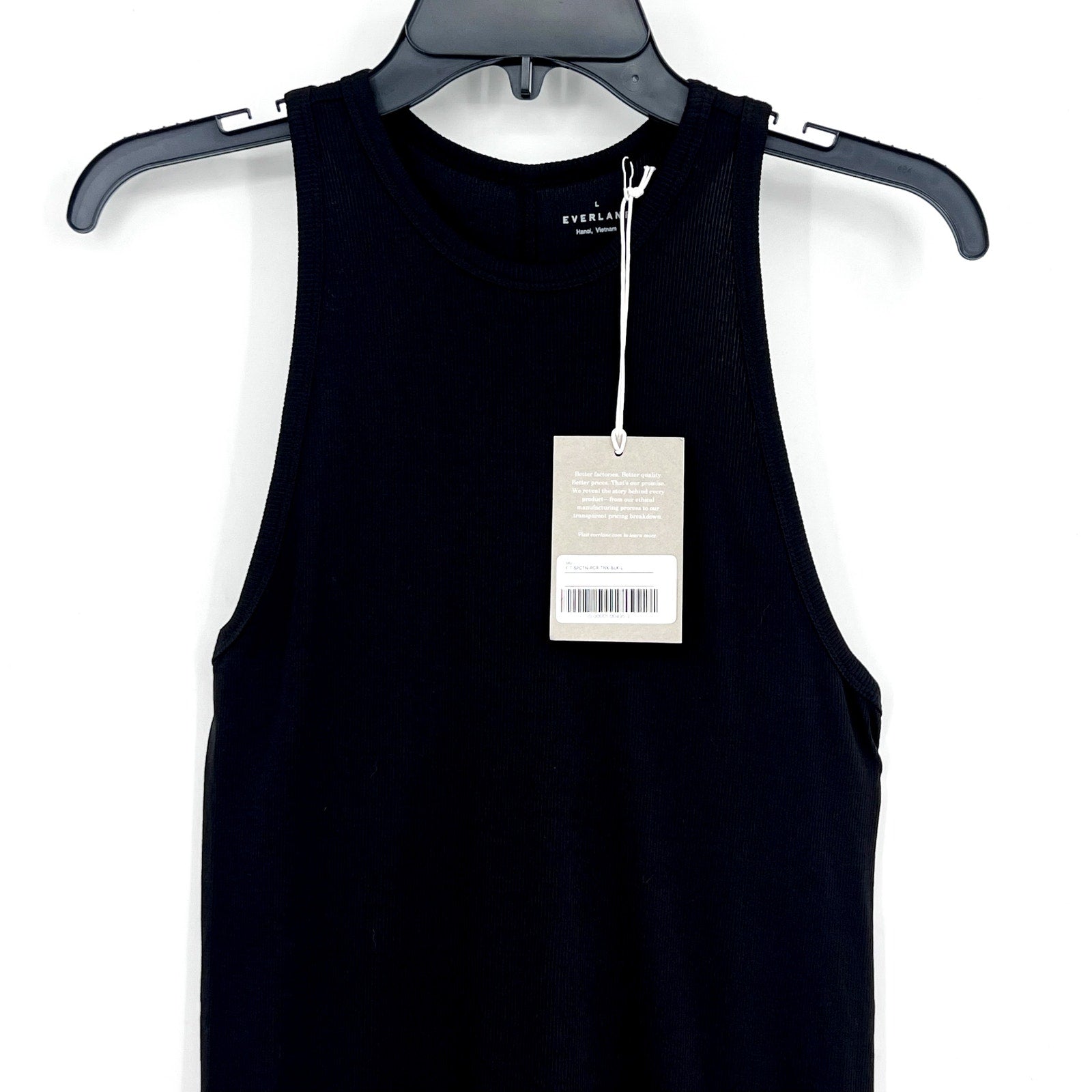 EVERLANE Women's The Luxe Rib Racerback Tank Large Black Supima Cotton NWT