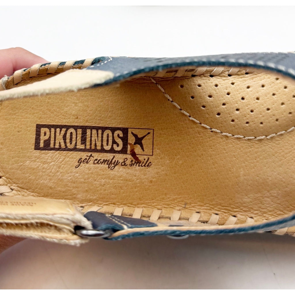 Pikolinos Womens Aguadulce Wedge Sandals EU 37 US 7 Blue Leather NWOB