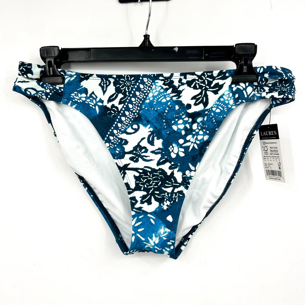LAUREN RALPH LAUREN Patchwork Hipster Bikini Bottom Size 12 Blue Shirred NWT