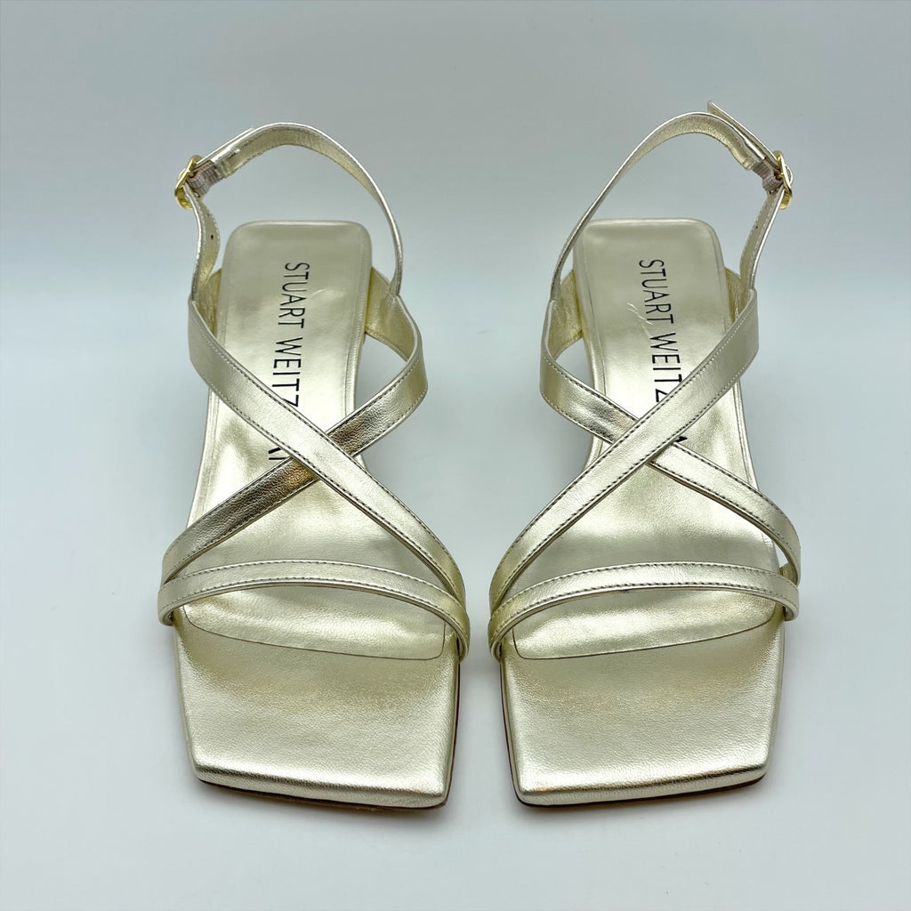 Stuart Weitzman Womens Oasis 50 Heeled Sandals US 5.5 B Gold Leather NIB