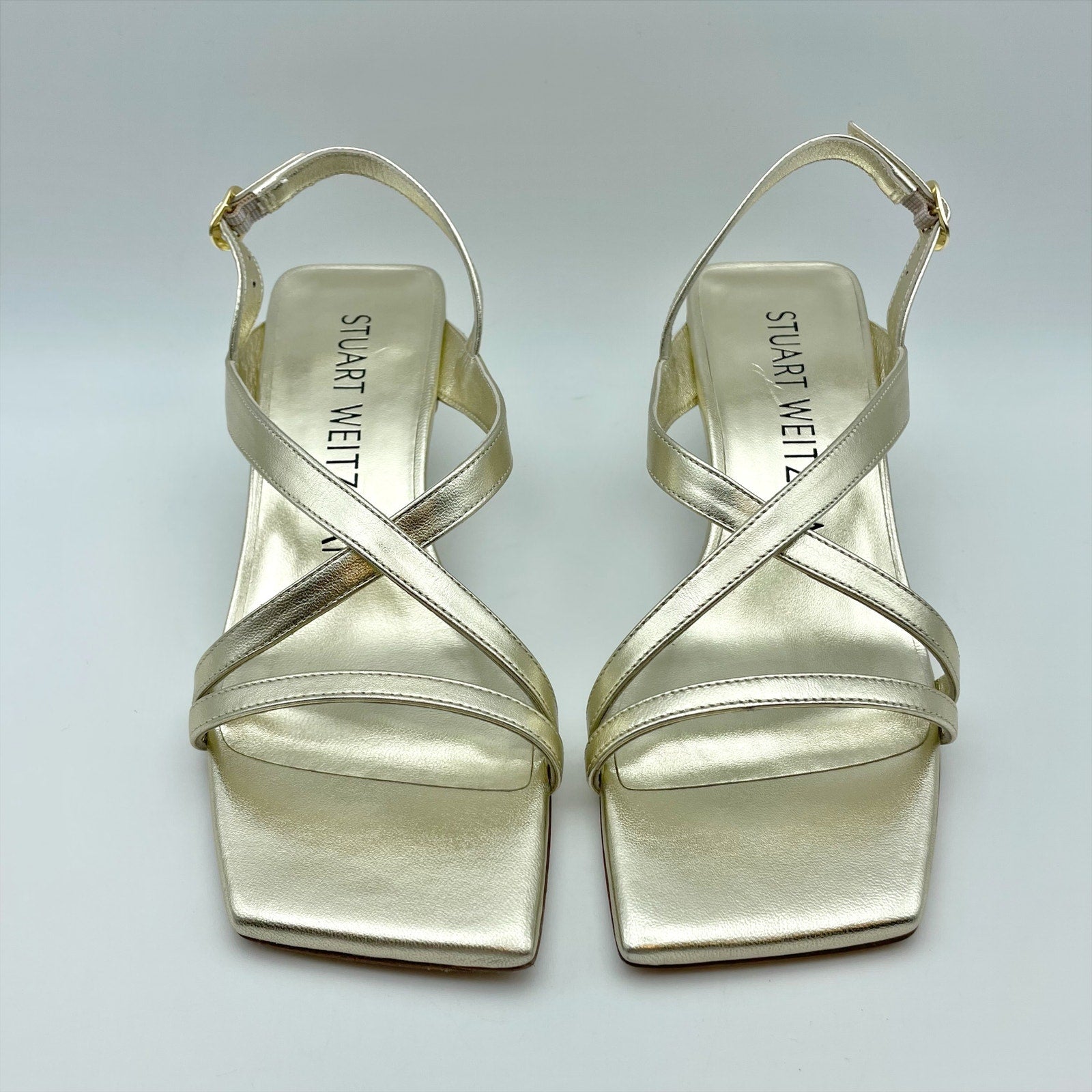 Stuart Weitzman Womens Oasis 50 Heeled Sandals US 5.5 B Gold Leather NIB