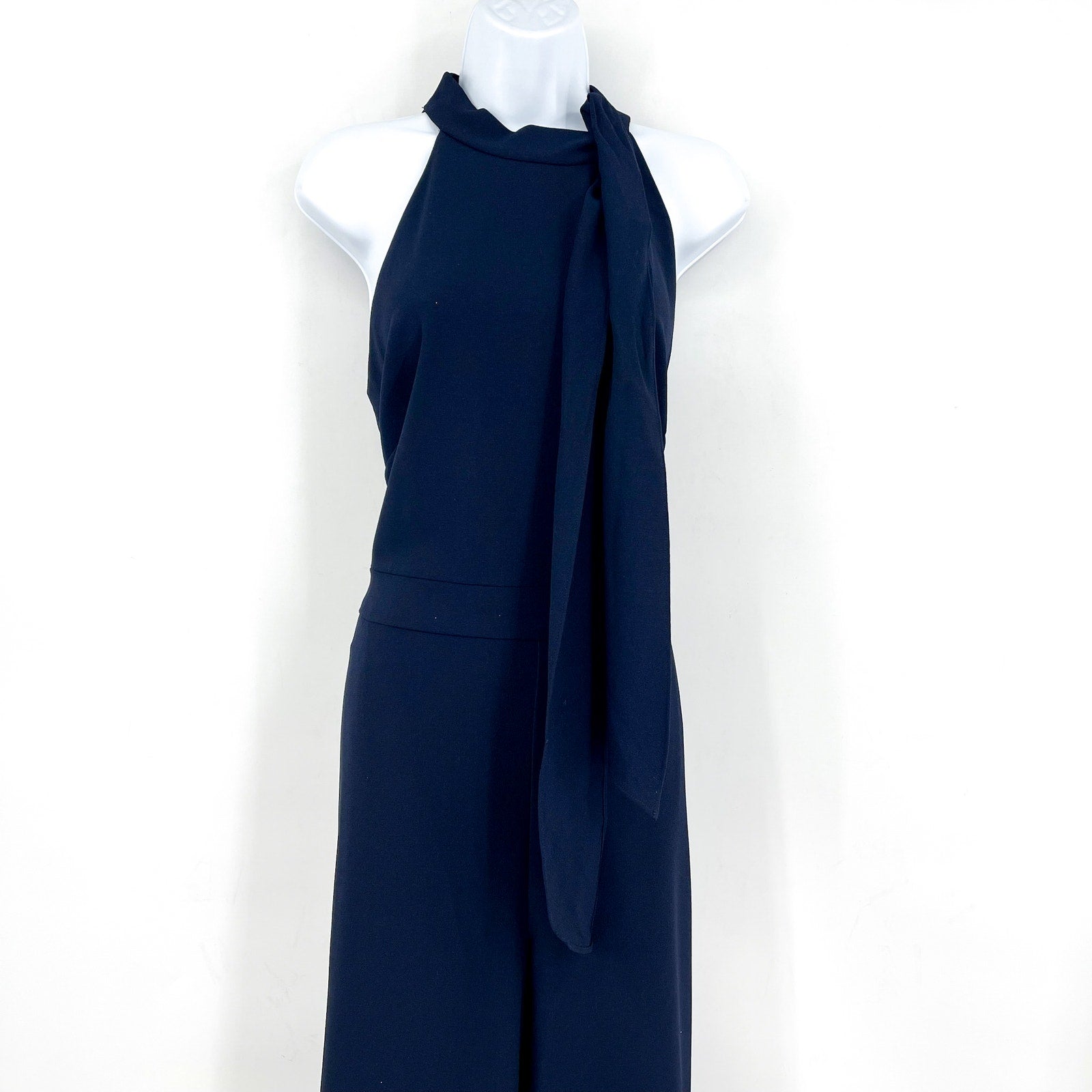 VINCE CAMUTO Signature Crepe Bow Jumpsuit Size 16 Navy Blue Halter Neck NWT