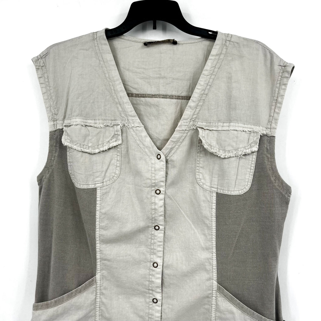 XCVI WEARABLES Austen Linen Mini Shirt Dress Large Grey Pigment Cotton Linen NWT