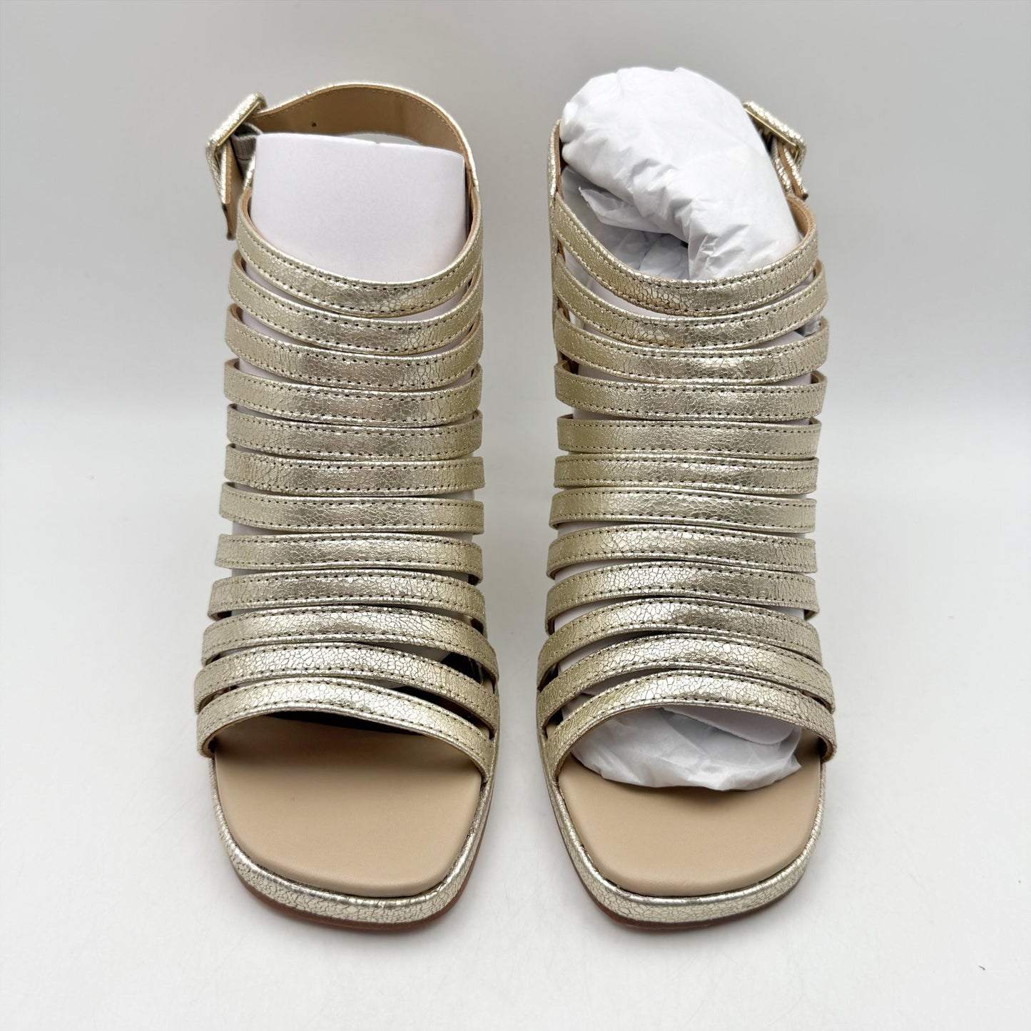Donald Pliner Womens Sevanna Heeled Sandals US 8.5 M Gold Metallic Leather NIB