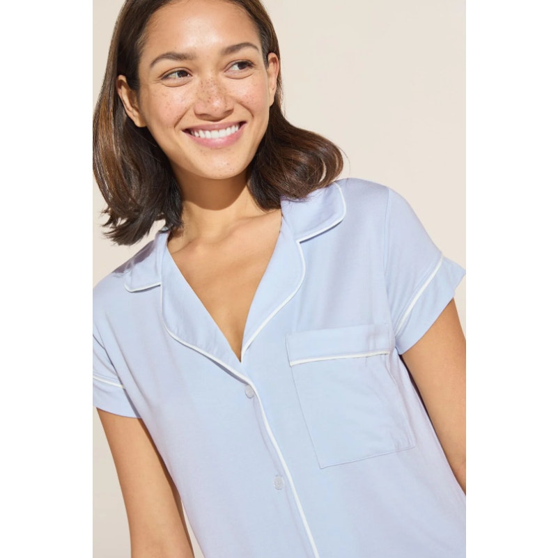 EBERJEY Gisele Shortie Short PJ Set Medium Ice Blue Ivory TENCEL Modal NWT