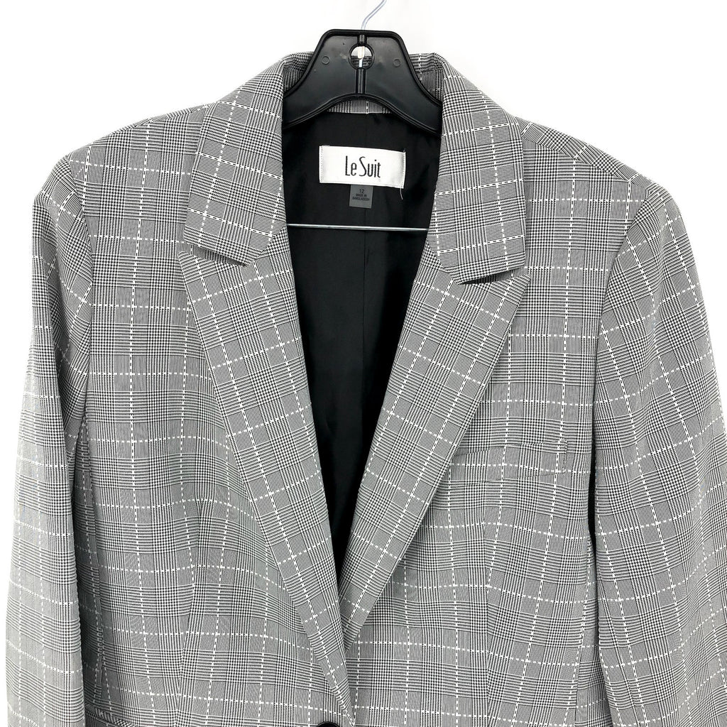 LE SUIT Women's Single Button Suit Jacket Size 12 Grey Black Plaid Blazer NWT