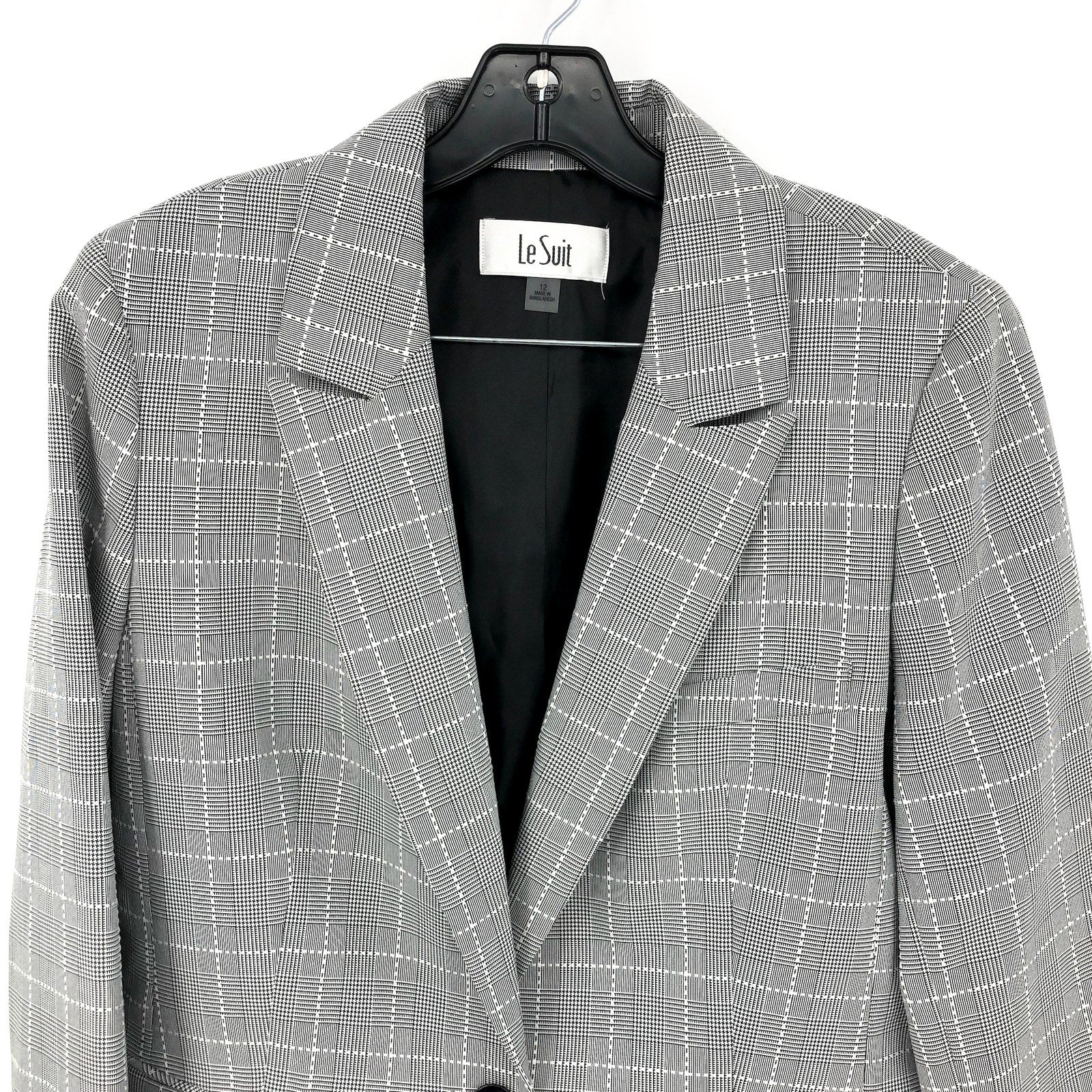 LE SUIT Women's Single Button Suit Jacket Size 12 Grey Black Plaid Blazer NWT
