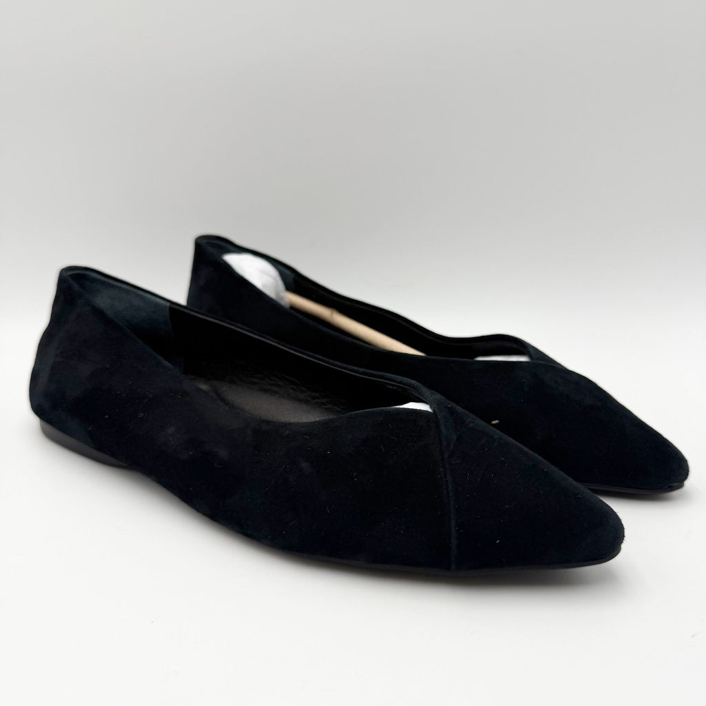 Birdies Womens The Goldfinch 15 Ballet Flat Size 7 Black Suede Pointed Toe NWOB