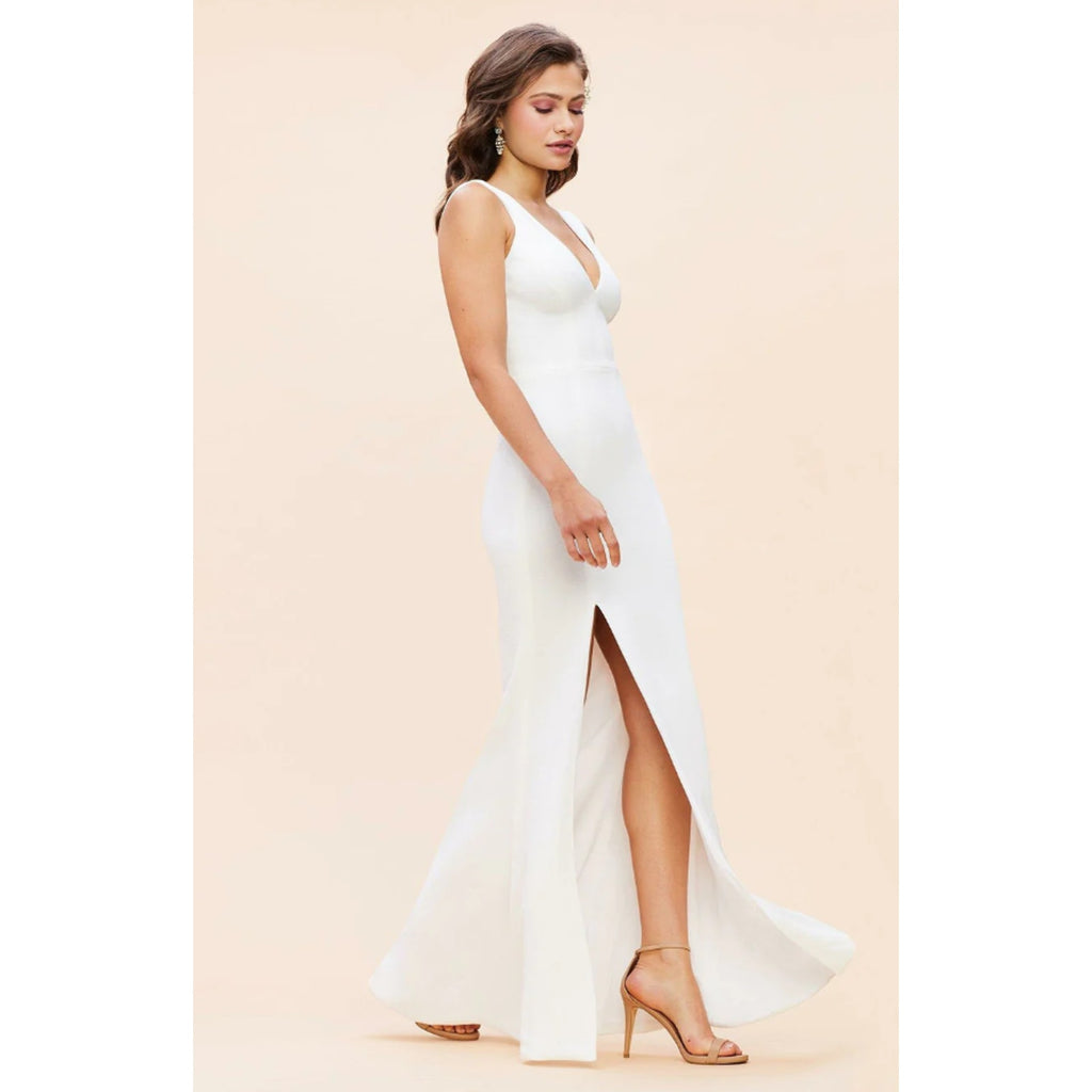 DRESS THE POPULATION Sandra Trumpet Gown Dress Small White Stretch Crepe NWT