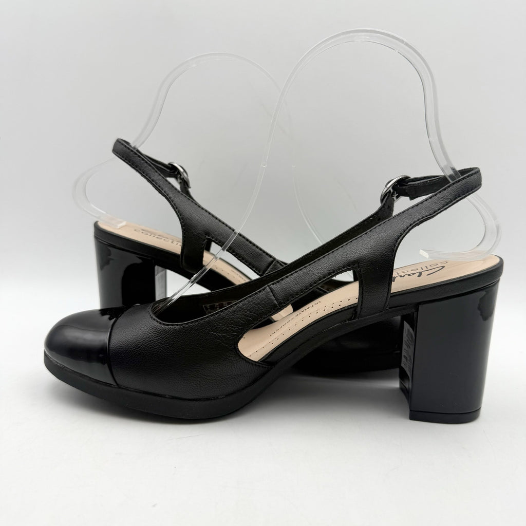 Clarks Womens Bayla Joy Pumps US 7.5 M EU 38 Black Leather Slingback NWOB