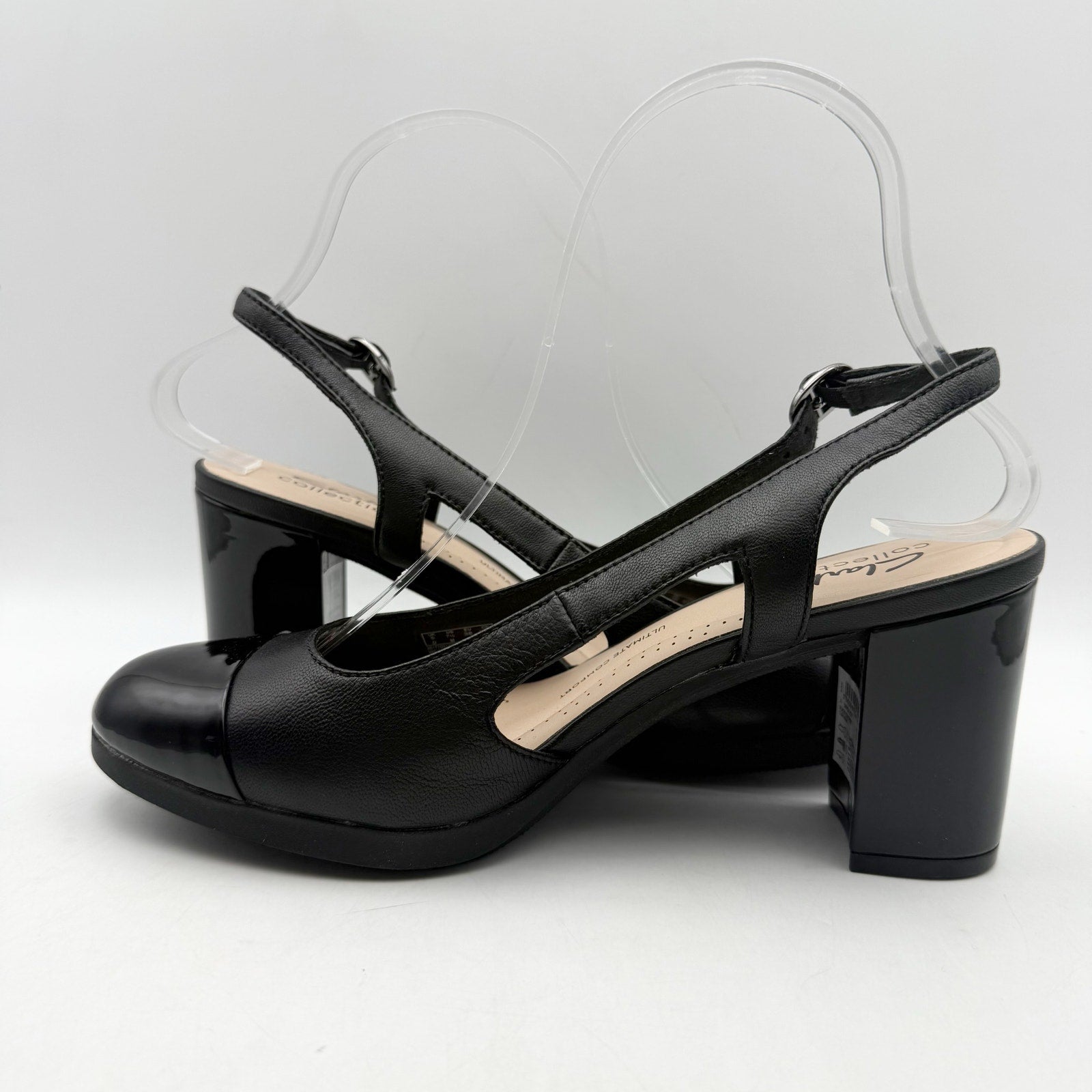 Clarks Womens Bayla Joy Pumps US 7.5 M EU 38 Black Leather Slingback NWOB