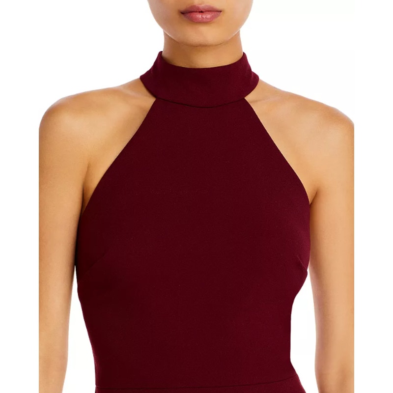 AQUA Women's Halter Neck Gown Size 4 Red Bordeaux Scuba Crepe Dress NWT