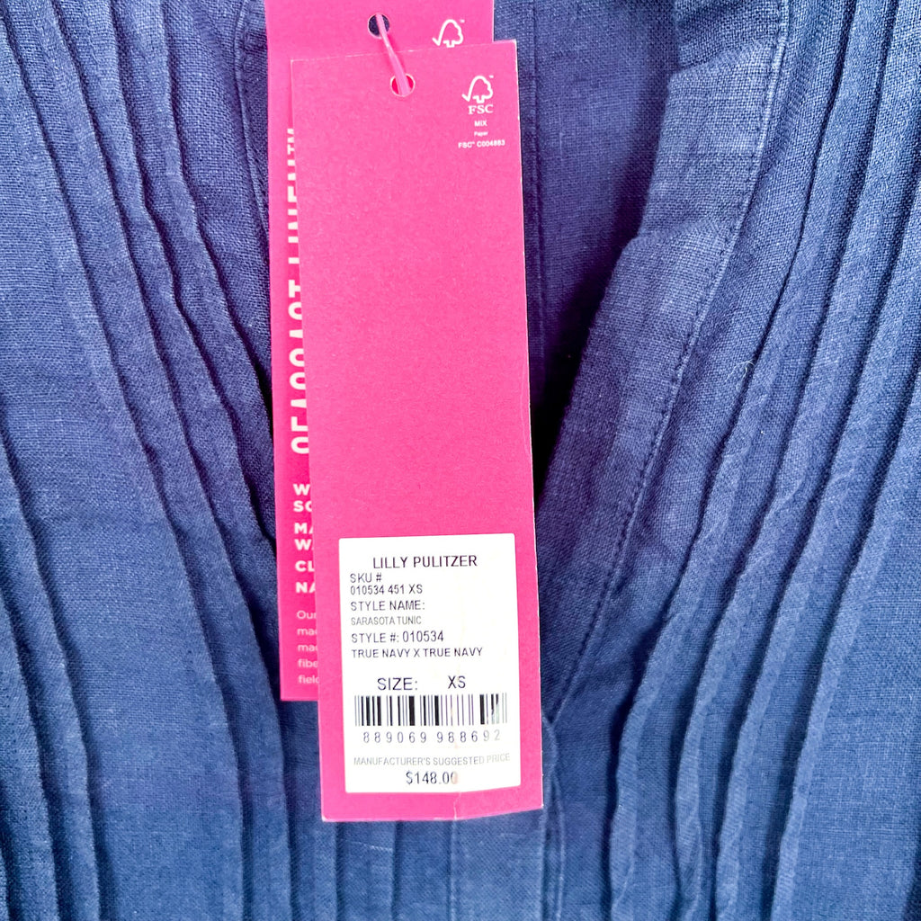 LILLY PULITZER Womens Sarasota Tunic Top XS True Navy Blue 100% Linen NWT