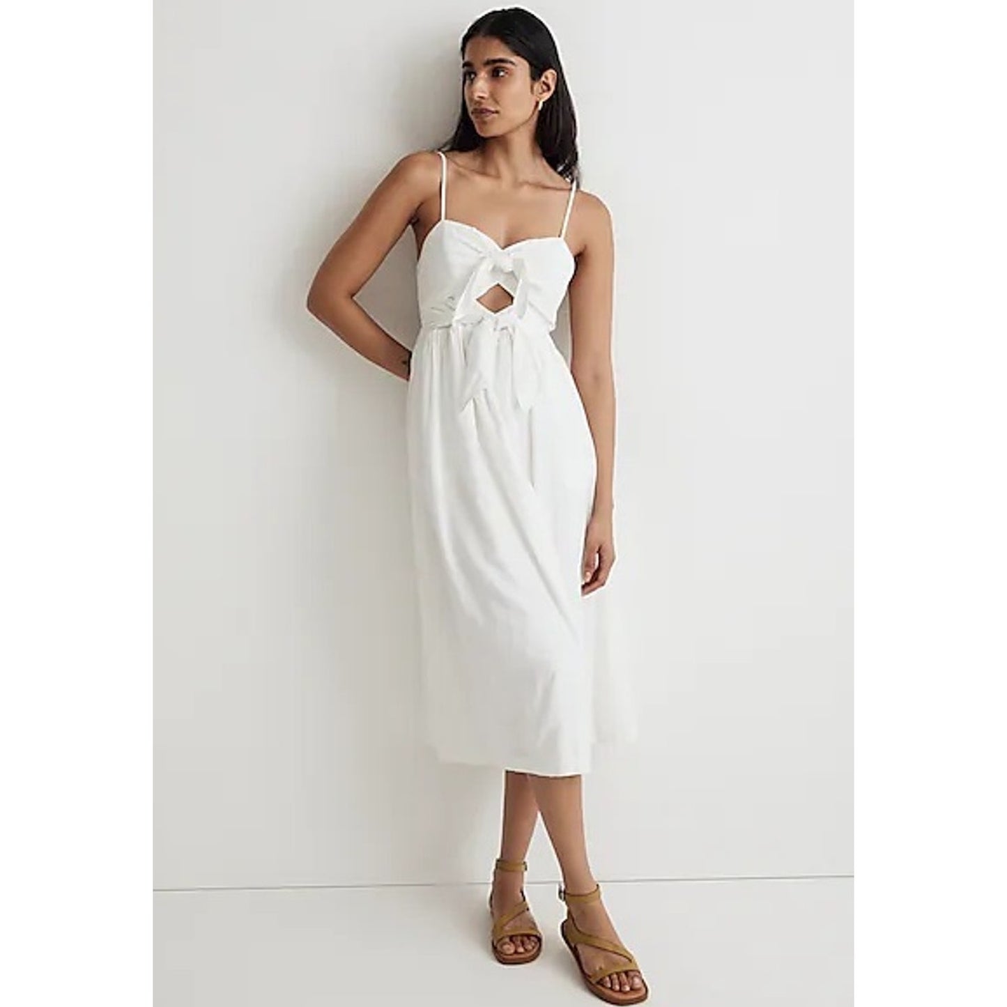 Madewell Womens Double-Tie Cutout Sweetheart Midi Dress White Size 4