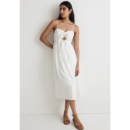 Madewell Womens Double-Tie Cutout Sweetheart Midi Dress White Size 4