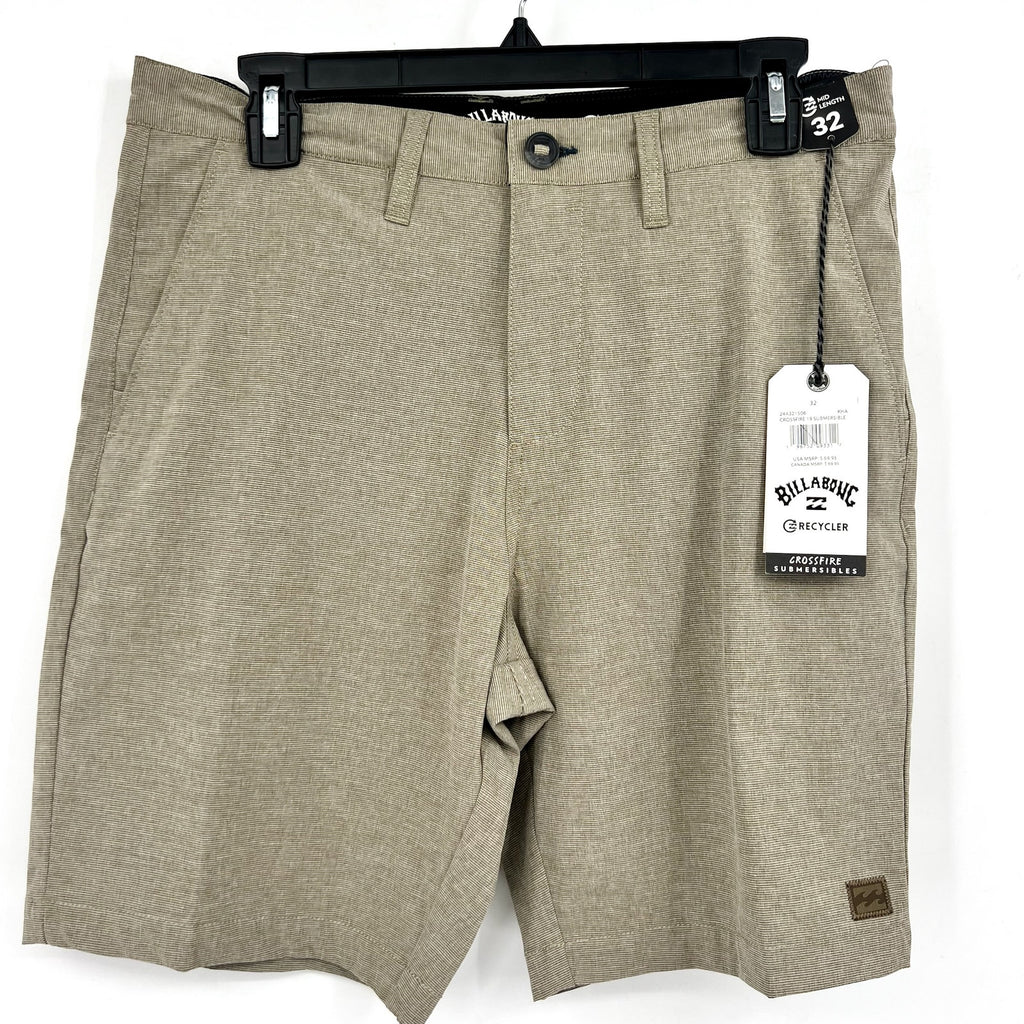 BILLABONG Men's Crossfire 19 Submersible Shorts Size 32 Khaki Flat Front NWT
