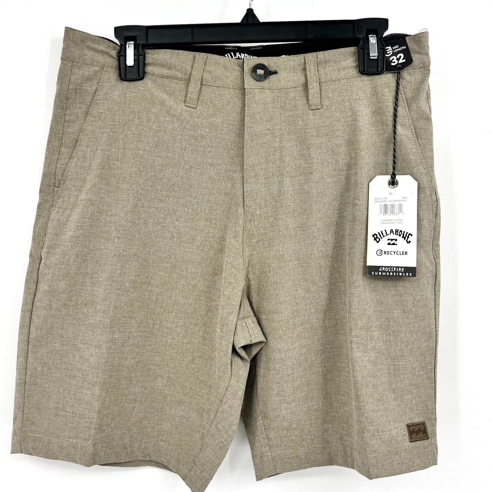 BILLABONG Men's Crossfire 19 Submersible Shorts Size 32 Khaki Flat Front NWT