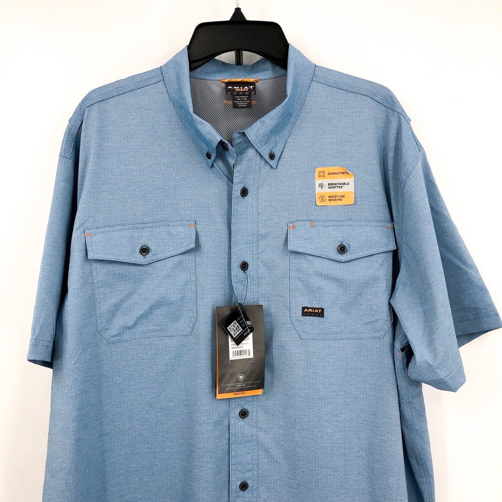 ARIAT Men's Rebar Made Tough VentTEK Work Shirt XL Blue Deep Water Heather NWT